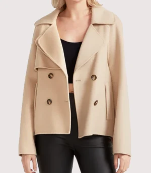 Palm Knit Double Breasted Peacoat Beige