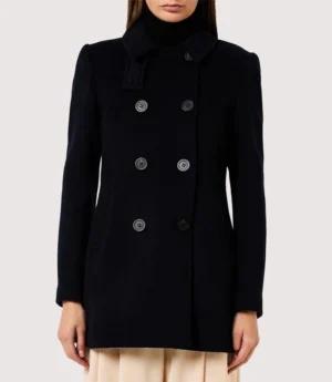 Palm Knit Double-Breasted Wool Navy Peacoat