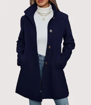 Palm Knit Single-Breasted Wool Coat Navy Blue
