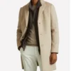 Palm Knit Wool Blend Beige Overcoat