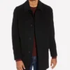 Palm Knit Wool Blend Black Overcoat