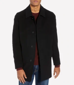 Palm Knit Wool Blend Black Overcoat