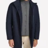 Palm Knit Wool Blend Twill Navy Blue Coat