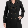 Women's Classic Double Breasted Black Wool Coat