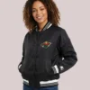Women's Minnesota Wild Printed Round Team Logo Satin Black Jacket