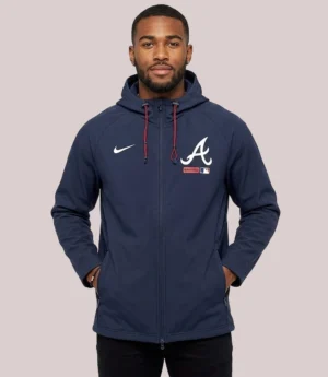 Atlanta Braves Nike Authentic Collection Raglan Therma-FIT Full-Zip Blue Hooded Jacket